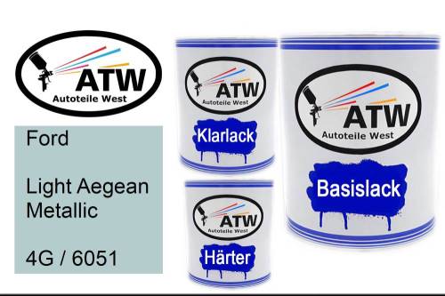 Ford, Light Aegean Metallic, 4G / 6051: 1L Lackdose + 1L Klarlack + 500ml Härter - Set, von ATW Autoteile West.
